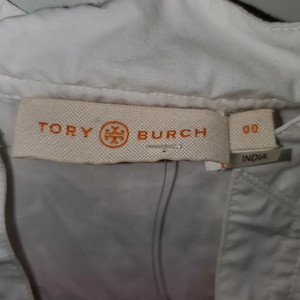 Tory Burch Cotton Eyelet Lace V-Neck Tunic Top White Size 00